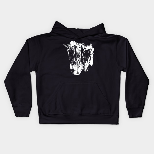 Twoo horses White on Black Kids Hoodie by Hujer